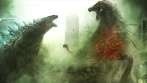 Epic Battle Between Godzilla And Biollante Wallpaper