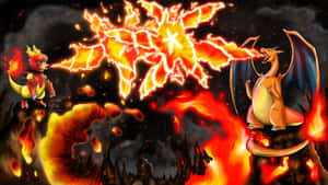 Epic Battle Between Magmar And Charizard Wallpaper