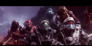 Epic Battle Scene Between Spartans And Covenant Aliens In Halo Wallpaper