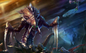 Epic Battle Scene Featuring Iconic Starcraft Characters Wallpaper