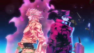 Epic Battle Scene Featuring Jotaro Kujo And His Allies In Stardust Crusaders Wallpaper