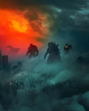 Epic Battle Scene From Monsterverse: Godzilla Vs. Kong Wallpaper
