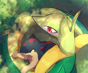 Epic Battle Stance - Serperior And Cyndaquil In Pokemon Universe Wallpaper