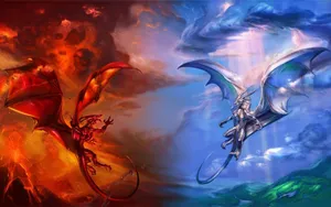 Epic Fantasy Dragon Battle Wallpaper