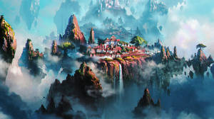 Epic Floating Island Illustration Art Wallpaper