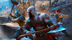 Epic God Of War Characters Battle Scene Wallpaper