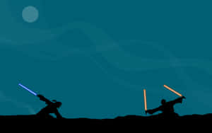 Epic Lightsaber Duel Between Iconic Star Wars Characters Wallpaper