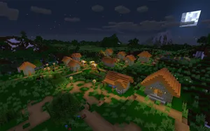 Epic Minecraft Village Overlooking Vast Landscapes Wallpaper