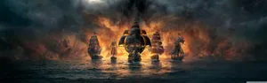 Epic Naval Battle At Dusk Wallpaper