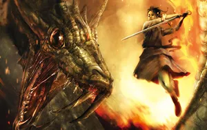 Epic_ Samurai_vs_ Dragon_ Battle Wallpaper