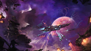 Epic_ Space_ Battle_ Above_ Planet Wallpaper