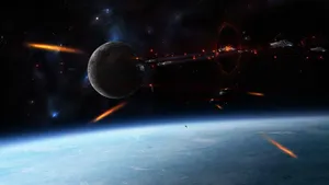 Epic_ Space_ Battle_ Above_ Planet Wallpaper