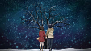 Erased Anime - Enchanting Frozen Christmas Tree Scene Wallpaper