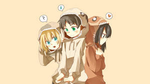 Eren Armin Mikasa Cute Hoodies Wallpaper