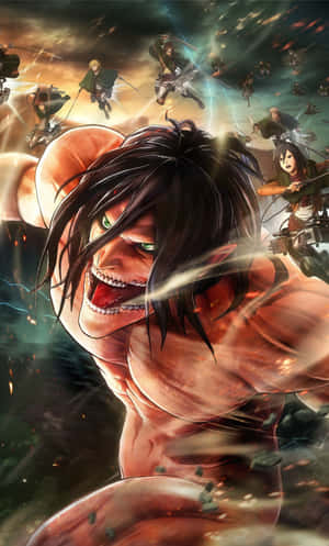 Eren Jaeger Stands In Defiance Against The Titans Wallpaper