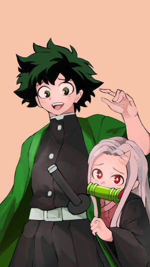 Eri And Midoriya - Demon Slayer Style Artwork Wallpaper