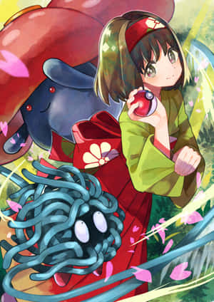 Erika With Vileplume And Tangela Art Wallpaper