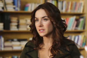 Erin Karpluk Bookshelf Backdrop Wallpaper