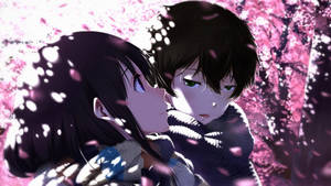 Eru And Oreki Cherry Blossoms Hyouka Wallpaper