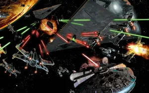 Escape The Imperial Fleet At Light Speed Aboard The Millenium Falcon Wallpaper