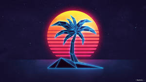 Escape To Paradise With A Journey To A Retrowave Tropical Island Wallpaper