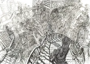 Escheresque Sketchof Distorted Cityscape Wallpaper