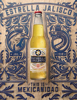 Estrella Jalisco In Its Red, Blue And Yellow Label Wallpaper