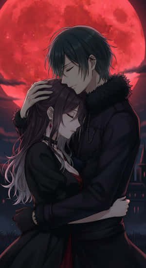 Eternal Embrace Under Blood Moon Wallpaper