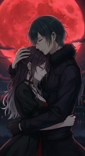 Eternal Embrace Under Blood Moon Wallpaper