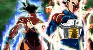 Eternal Rivals: Goku And Vegeta In Intense Battle Wallpaper