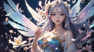 Ethereal Anime Angelin Floral Paradise Wallpaper