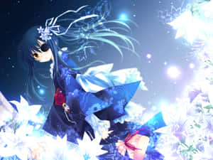 Ethereal Anime Girl Among Crystals Wallpaper