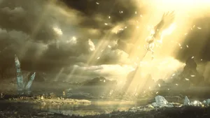 Ethereal Light Winged Figure Fantasy Landscape Wallpaper