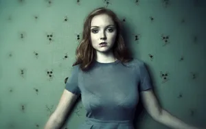 Ethereal Redheadin Blue Dress Wallpaper