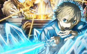 Eugeo, The Courageous Swordsman From Sword Art Online, Showcasing His Skill And Determination Amidst A Battlefield. Wallpaper