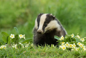 European Badger Among Primroses.jpg Wallpaper