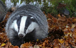 European Badgerin Autumn Leaves.jpg Wallpaper