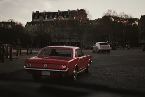 European City 1965 Red Mustang Hd Wallpaper