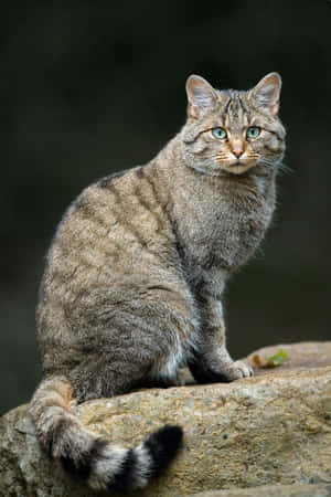 European Wildcat Perchedon Rock Wallpaper