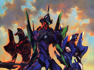 Eva-00 Stands Poised For Battle Wallpaper