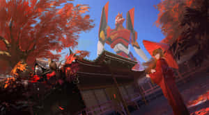 Eva-02 Battles Fiercely Against Enemies Wallpaper