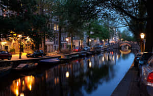 Evening Canal Scene Alkmaar Wallpaper