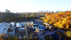 Evergreen Brick Works Autumn Aerial View Wallpaper
