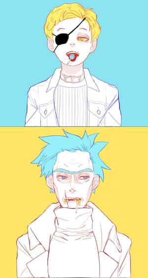 Evil Morty Posing For Victory In Front Of Blazing Fire Wallpaper