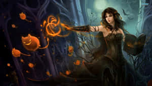 Evil Witch Conjuring Dark Magic Wallpaper