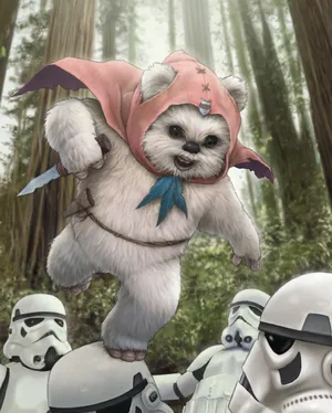 Ewok_ Warrior_ Amidst_ Stormtroopers.jpg Wallpaper