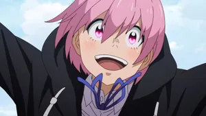 Excited Anime Character Sky Backdrop Wallpaper