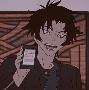 Excited Anime Characterwith Phone Wallpaper