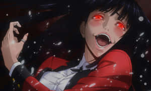 Excited Anime Girl Red Eyes Wallpaper