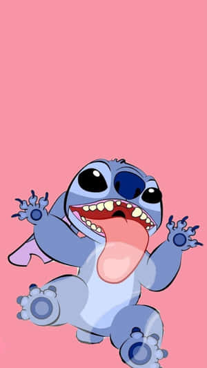 Excited Stitch Pink Background Wallpaper